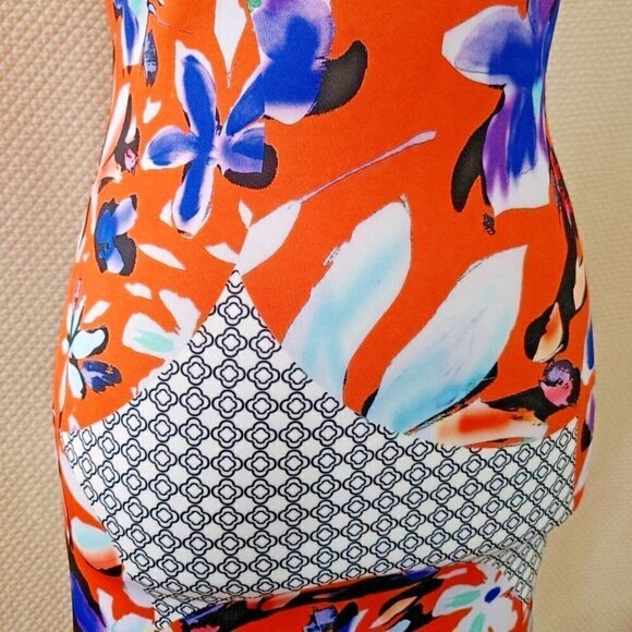 Clover Canyon Orange Scuba Tank Dress Multi Color Floral Design Size S - Picture 9 of 10